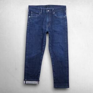 Uniqlo Selvedge Slim‎ Straight Jeans Men 30 Blue 23.5" Crop Inseam Kaihara Denim
